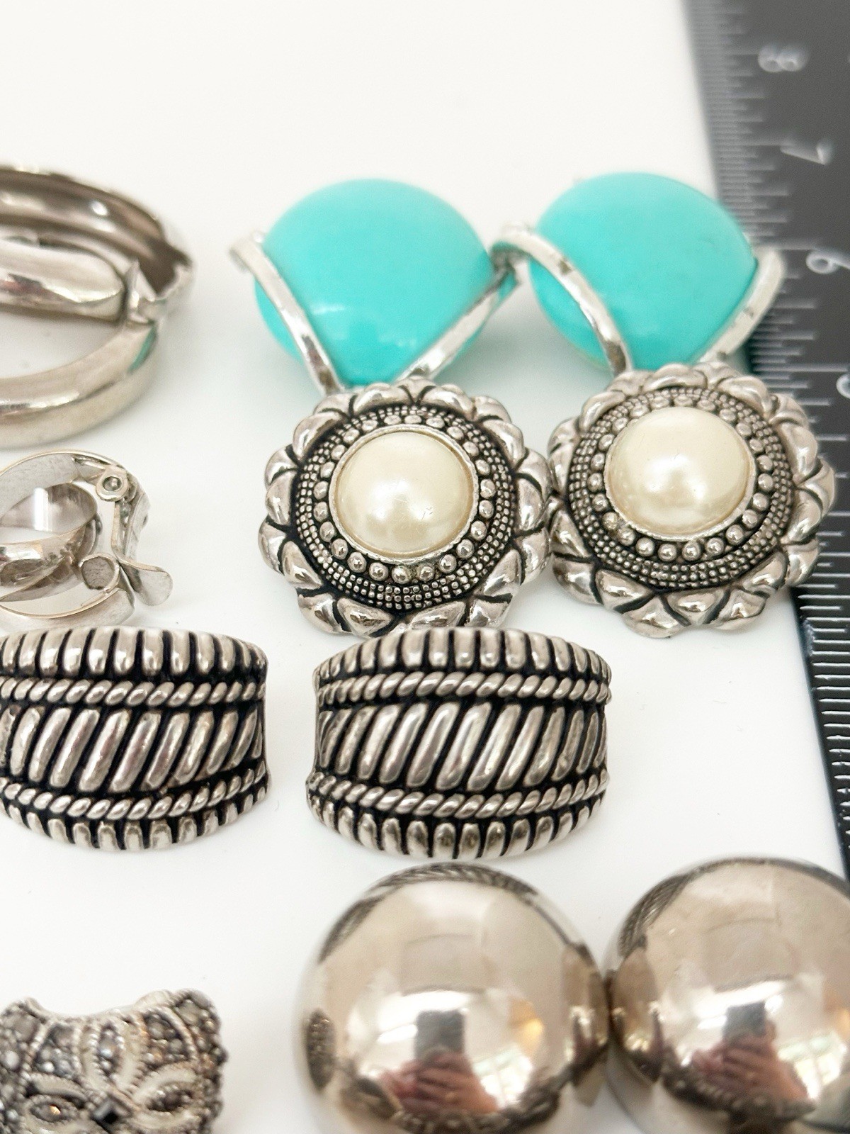 Vintage Clip On Earrings Lot of 9 Silver Tone Chunky Statement