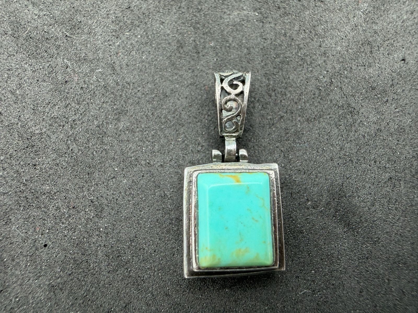 3.11g Vintage Sterling Silver 925 Square Turquoise Tone Pendant Ornate Bail M