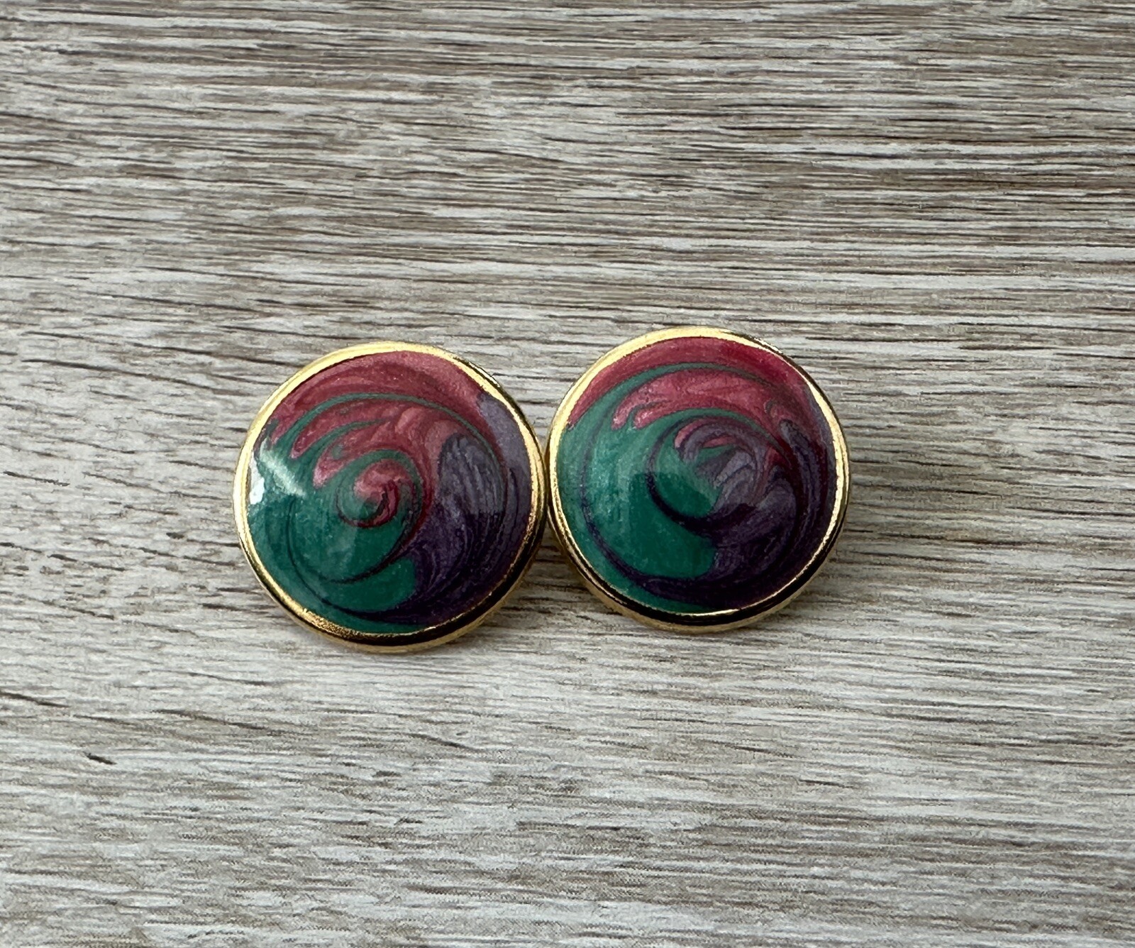 So Cute Vintage Pierced Earrings W Pinks Purples Greens Swirled Enamel