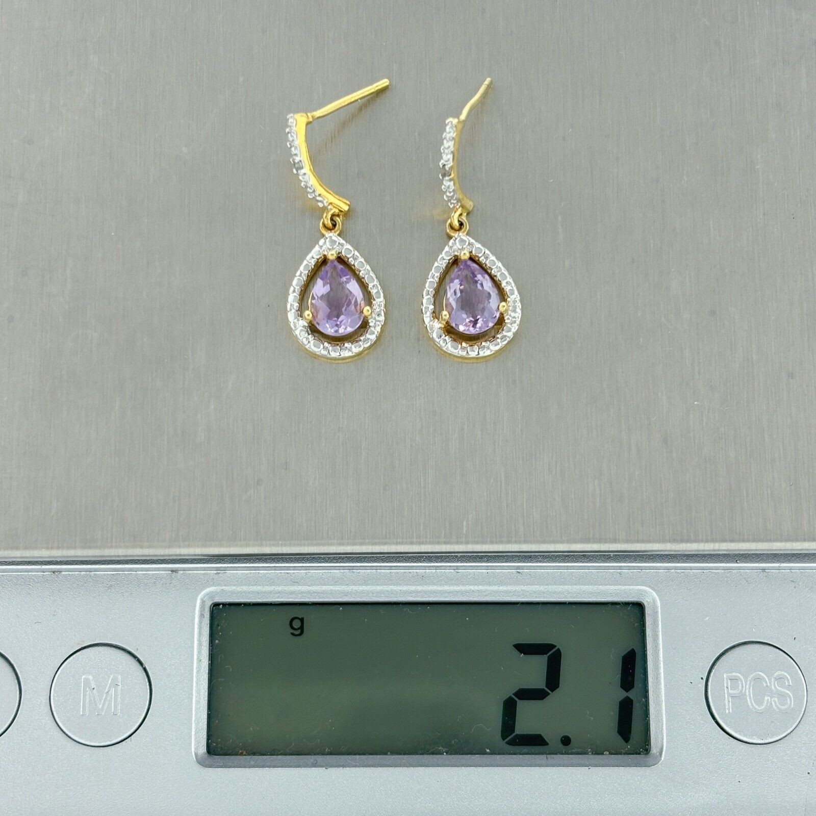 JBX Sterling Silver Gold Plate Purple Amethyst Diamond Accent Dangle Earrings