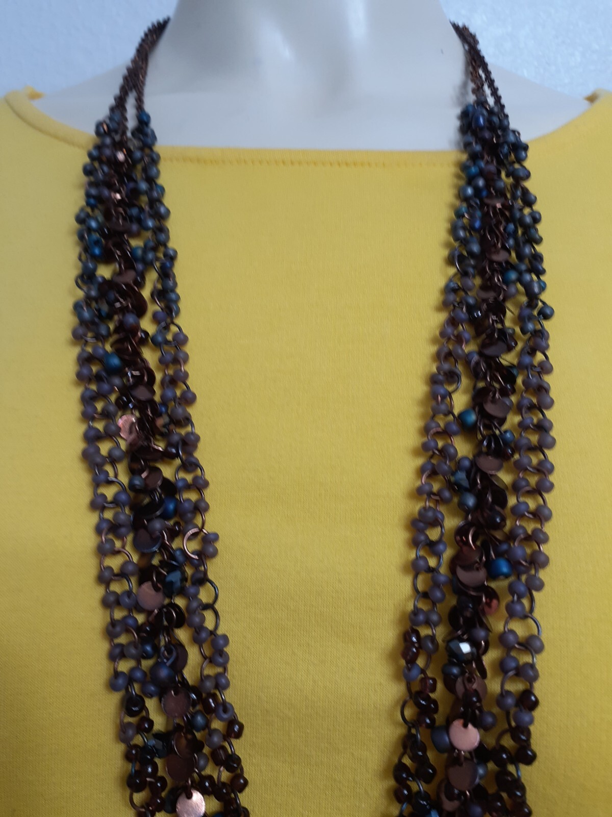 Coldwater Creek women long necklace all metal chains with tiny beads. NWOT.