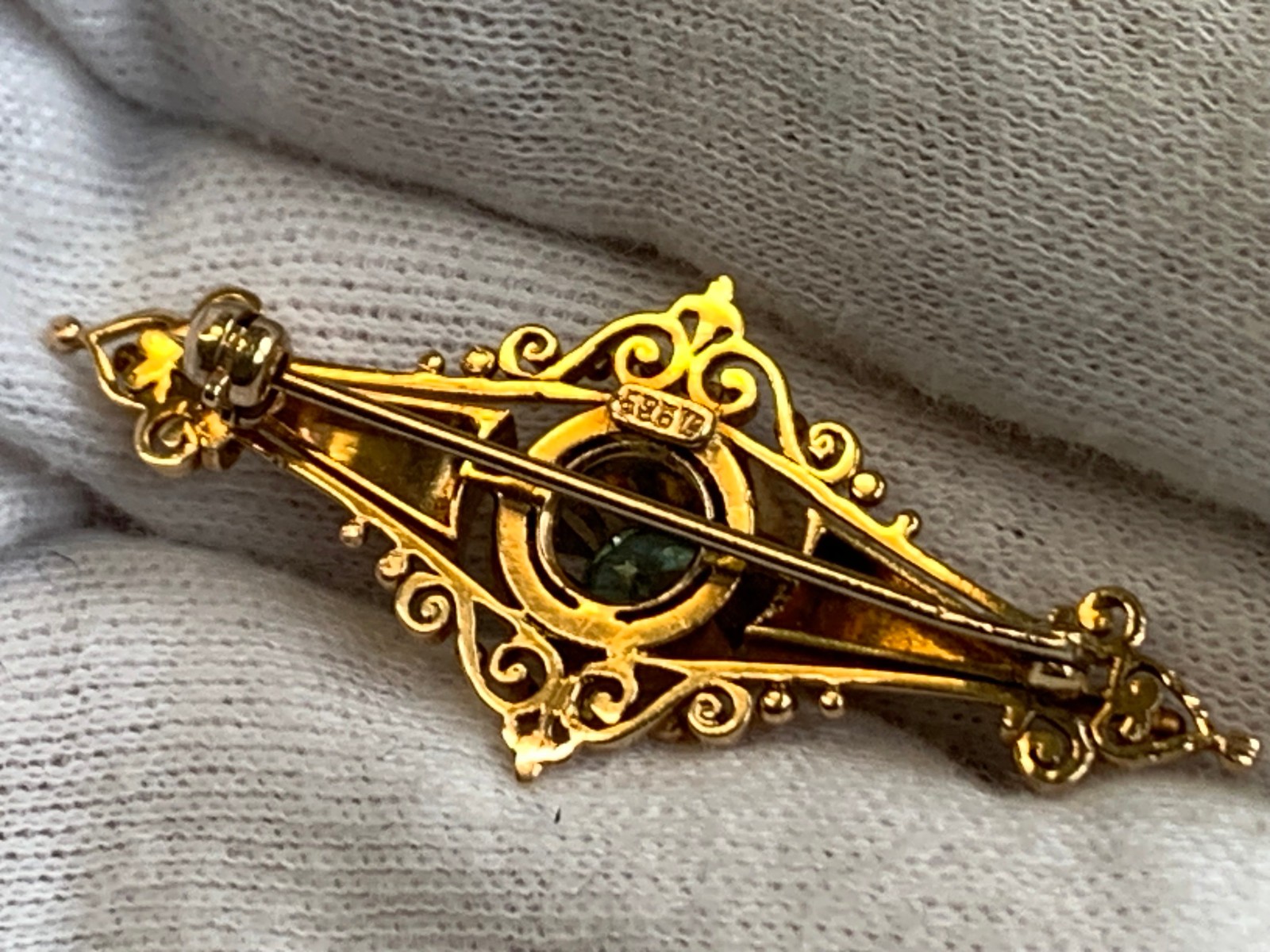 Vtg Yellow Gold Brooch 6.63g Fine Jewelry Blue Topaz Color Stone Pin *READ*