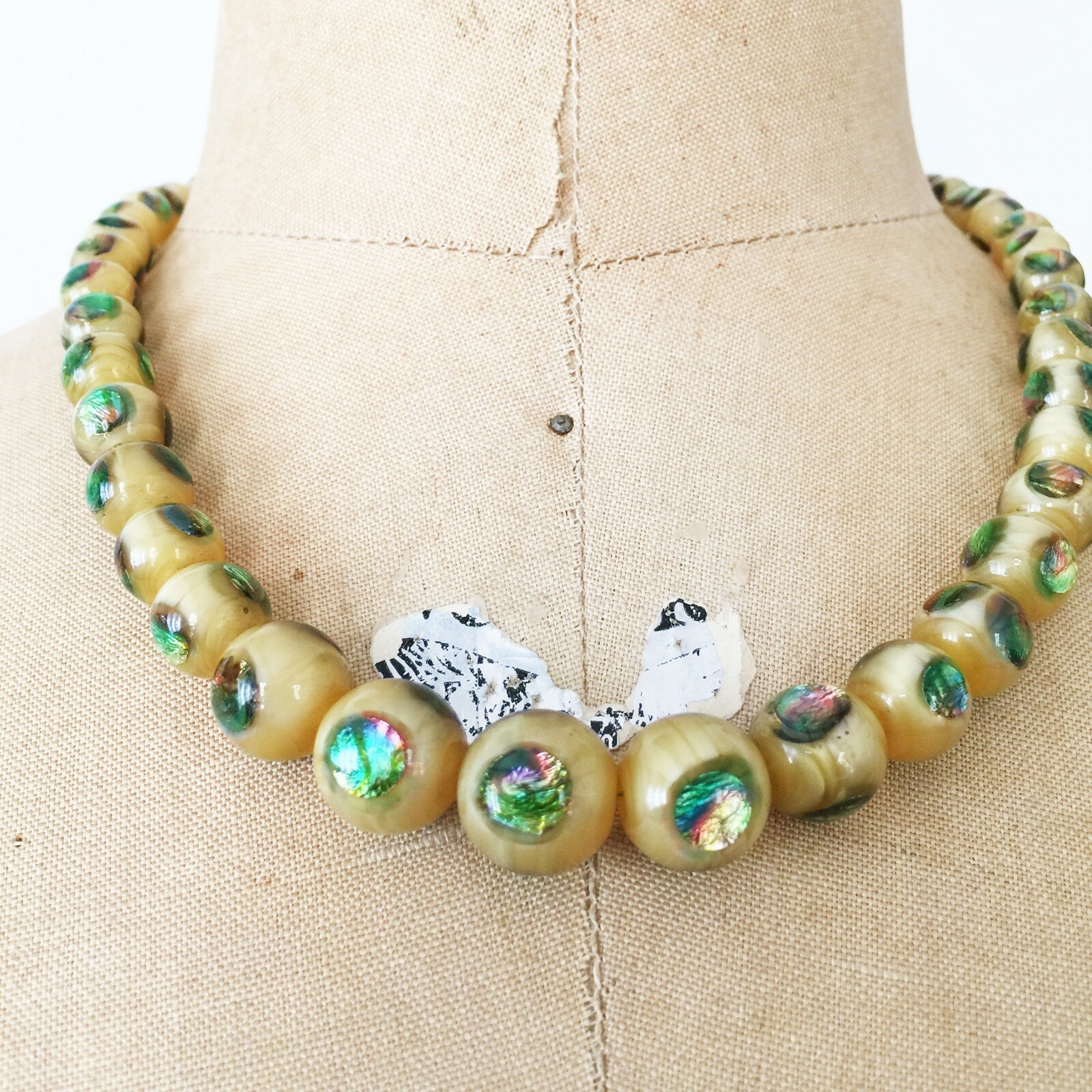 Rare Antique Art Deco Peacock Eye Glass Graduated Beads Circa 1920’s
