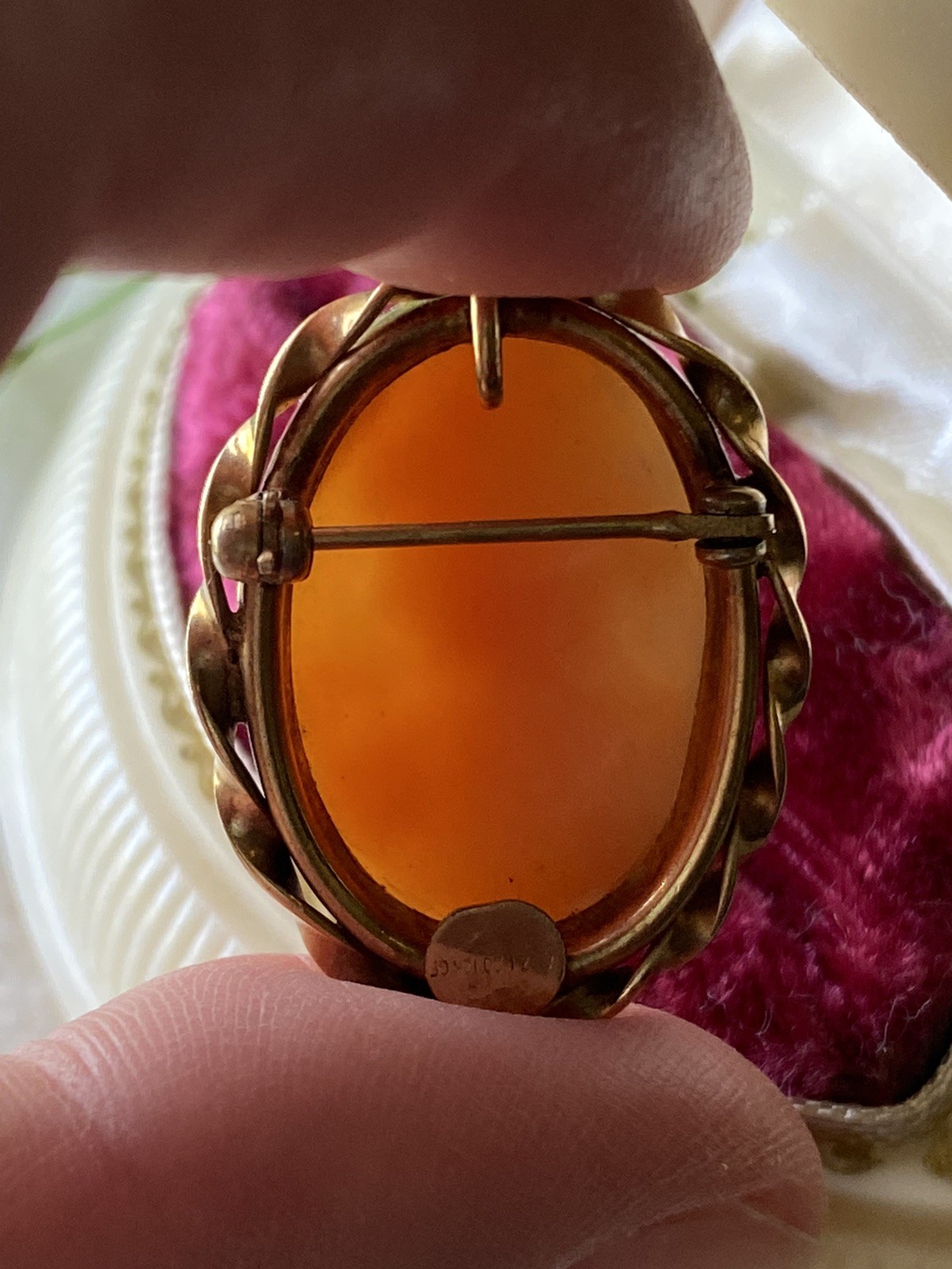 Vintage Genuine Carved Shell Cameo 12k GF Gold Filled Pin Pendant Heirloom Piece