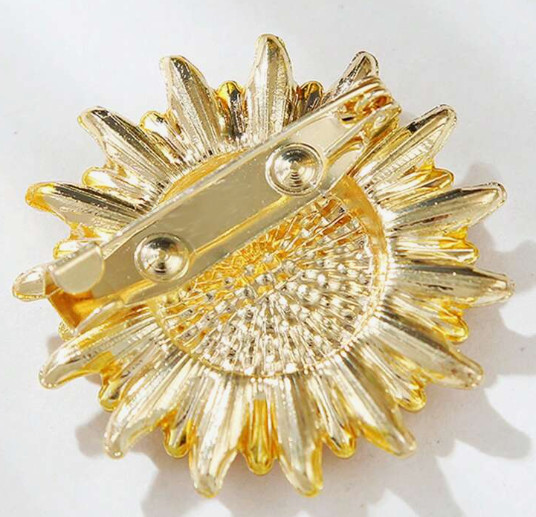 BROOCH-Full Crystal Sunflower Brooch, 1 1/2 Inches Across