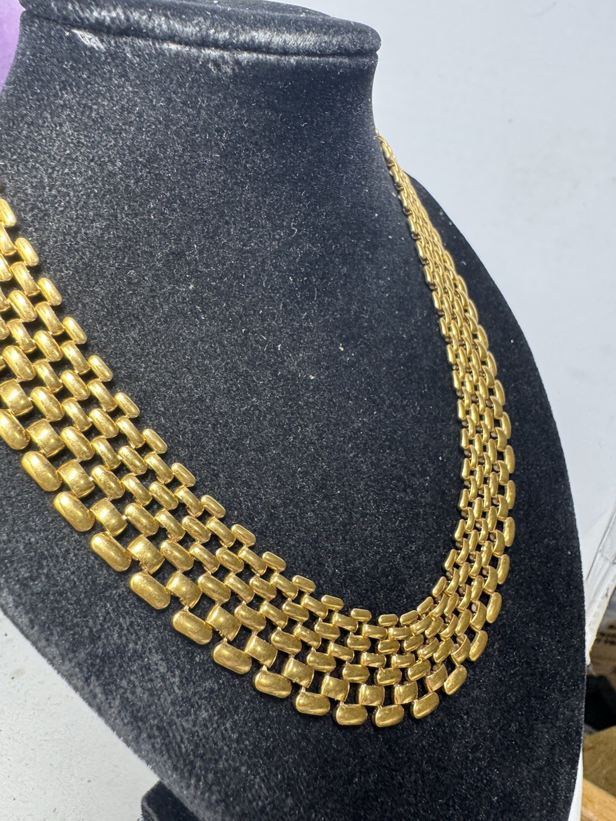 Vintage Napier Thick 80s Gold Tone Panther Link Chain 16” Necklace Choker Collar