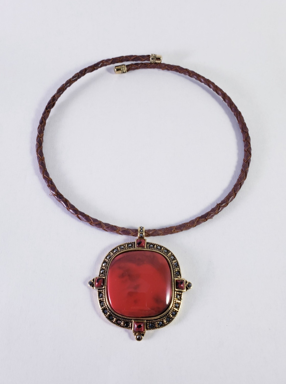 Monet Simulated Red Gemstone & Rhinestone Pendant Cord Choker Necklace