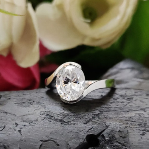 Oval Cut Moissanite Solitaire Tension Setting Engagement Ring Gold Silver Ring