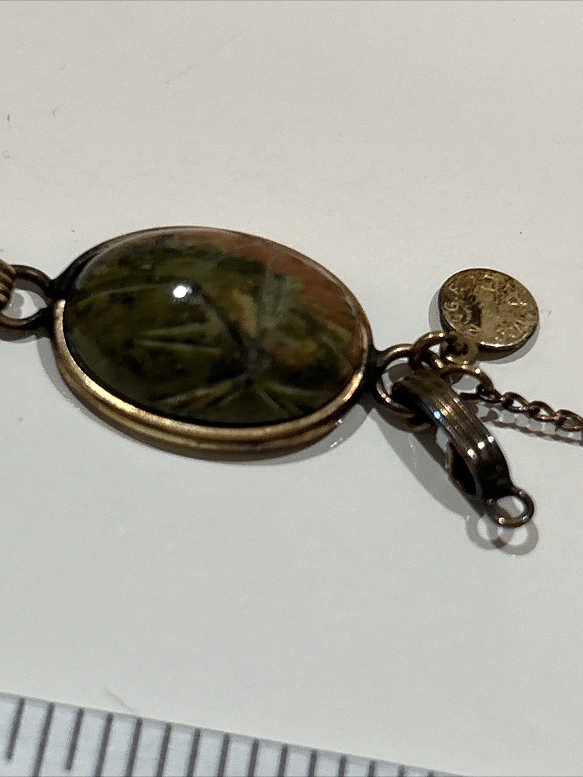 12 K Gold Filled AC Scarab Bracelet Egyptian Revival Carved Stones Needs Repair