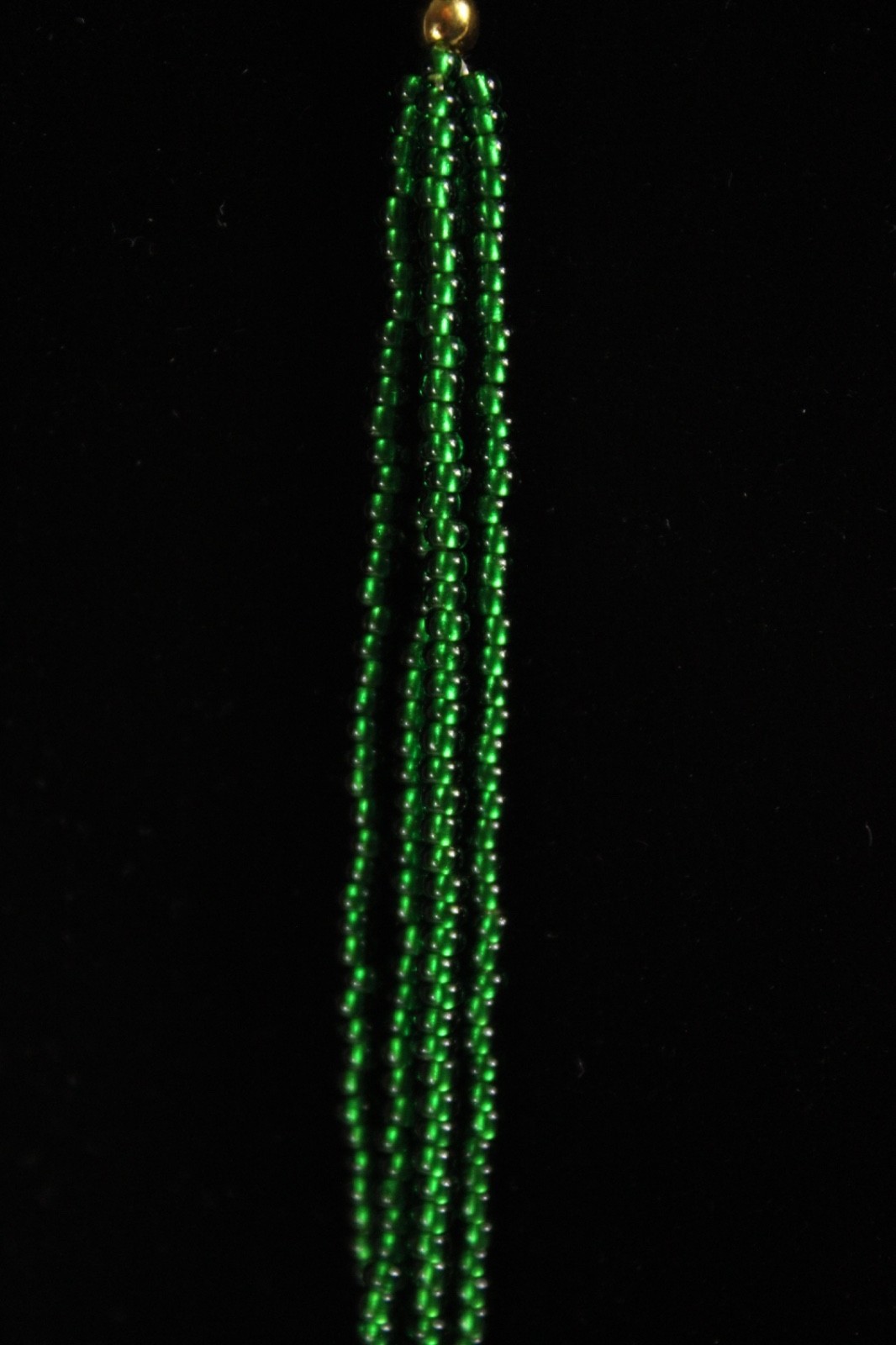 Beaded Necklace Emerald Green 20″ 20 in 4 Strand Small Tiny Seed Bead Handmade