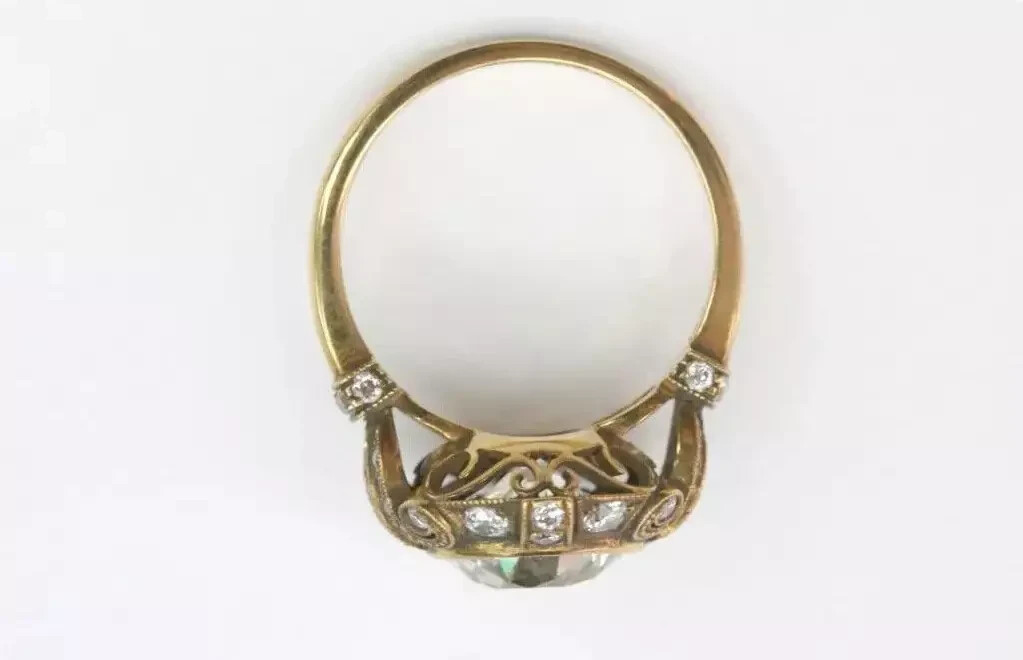 Vintage Art Deco Style Old European Lab Created Diamond Wedding 14K Gold FN Ring