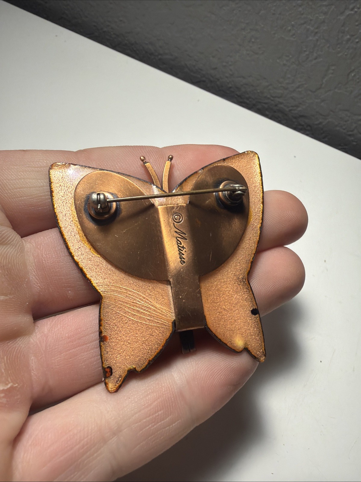 Vintage RARE Collectors 1950s-60s MATISSE Copper with Enamel Butterfly Brooch