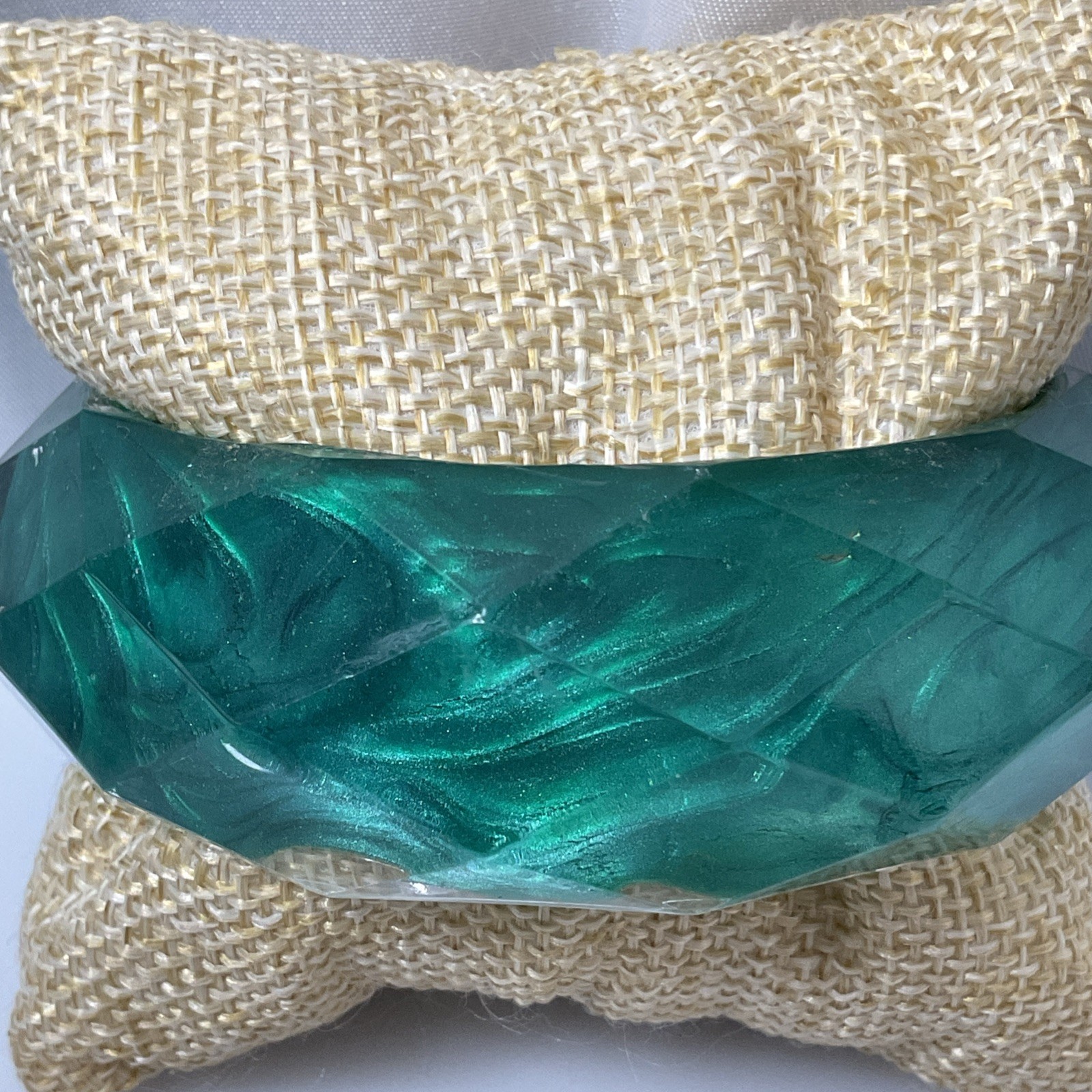 Vintage Acrylic Bangle Bracelet Swirled Green Faceted Molted Plastic Size 8