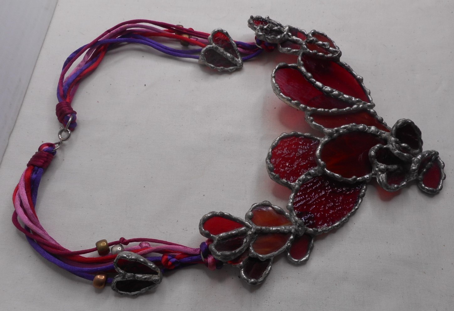 Vintage Victorian Stain Glass Gaudy Valentine Hearts Necklace 8″ W x 5.5″H x 14″