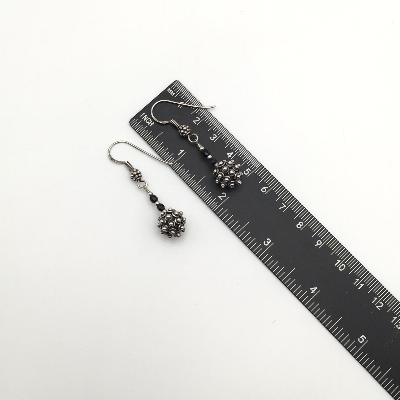 Vintage Sterling Silver Bali Style Ball Dangle Earrings Marked 925 8.3g #05
