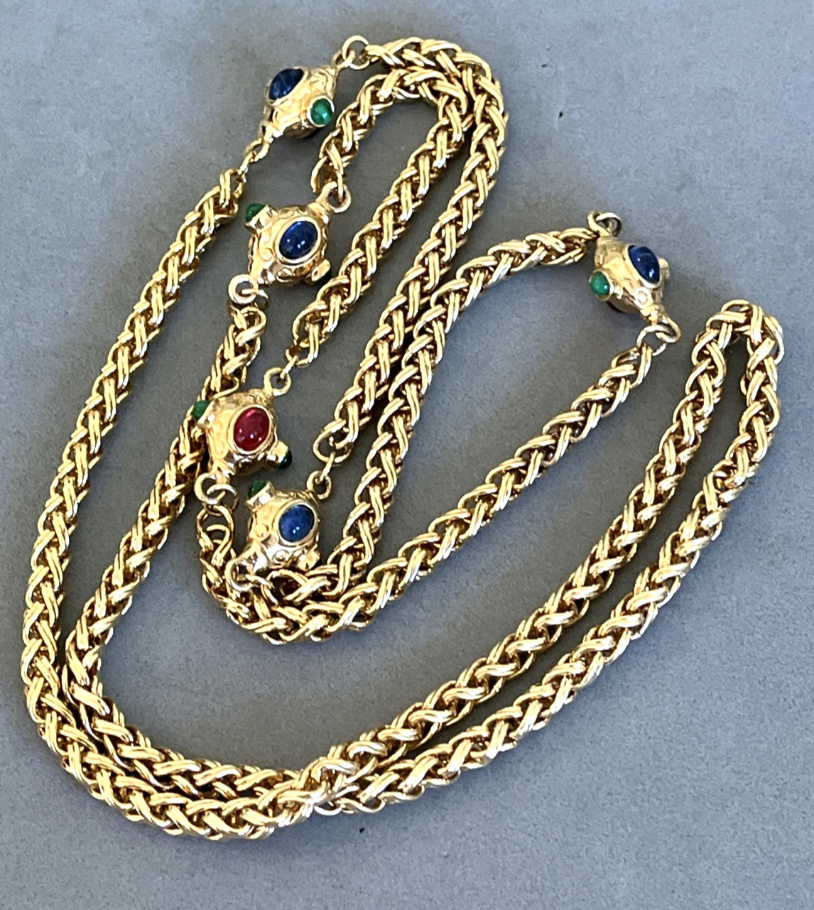 Vintage Unsigned Gripoix Mogul Jewel Cabochon Rhinestone Necklace Earrings Lot