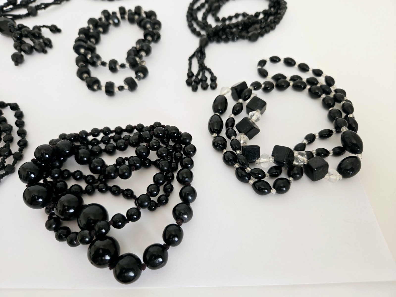 Lot of 9 Vintage Black Glass Faceted Beads Necklaces Different Styles & Sizes