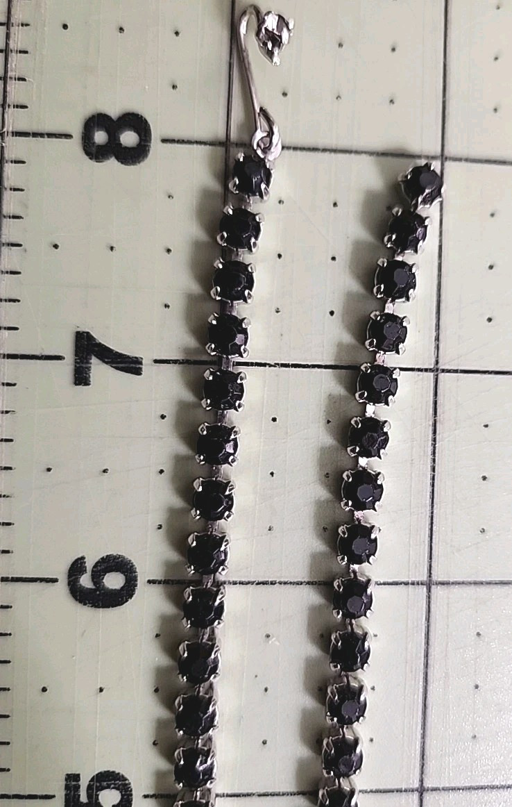 Vintage 1950s Bib Necklace & Screw Back Earrings Black & Clear Rhinestones