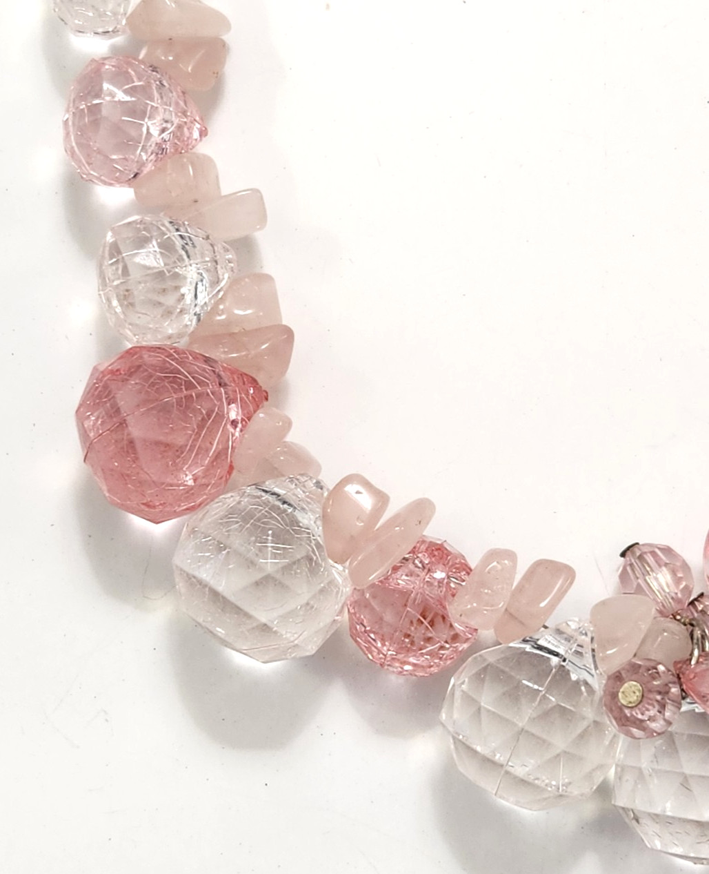 Pink Rose Quartz Chips Acrylic Faceted Crackle Beads Necklace Fairies Fantasy