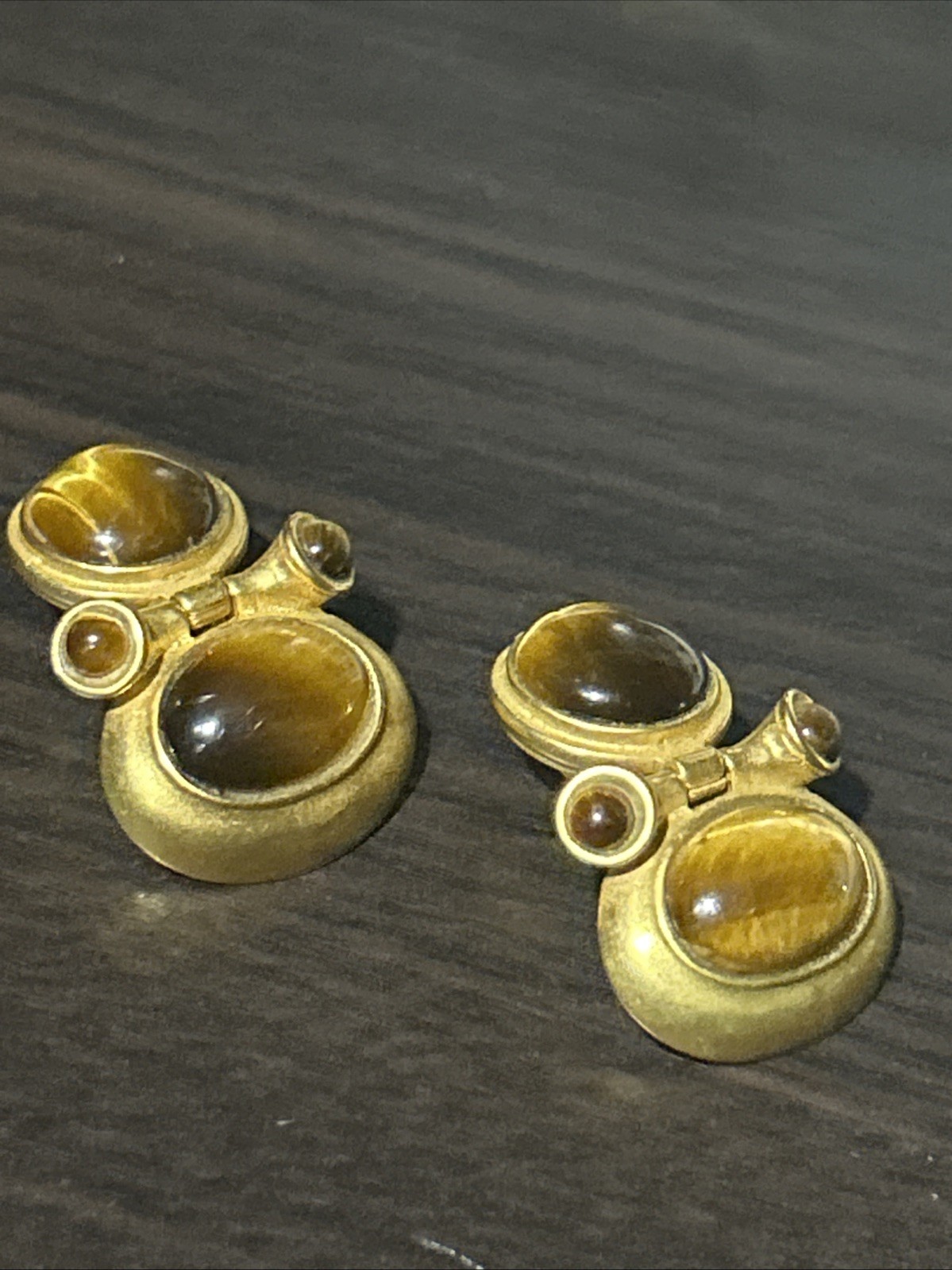 JADED Jewels 22k Gold Plated Beautiful Door Knocker Tiger Eye Clip On Earrings