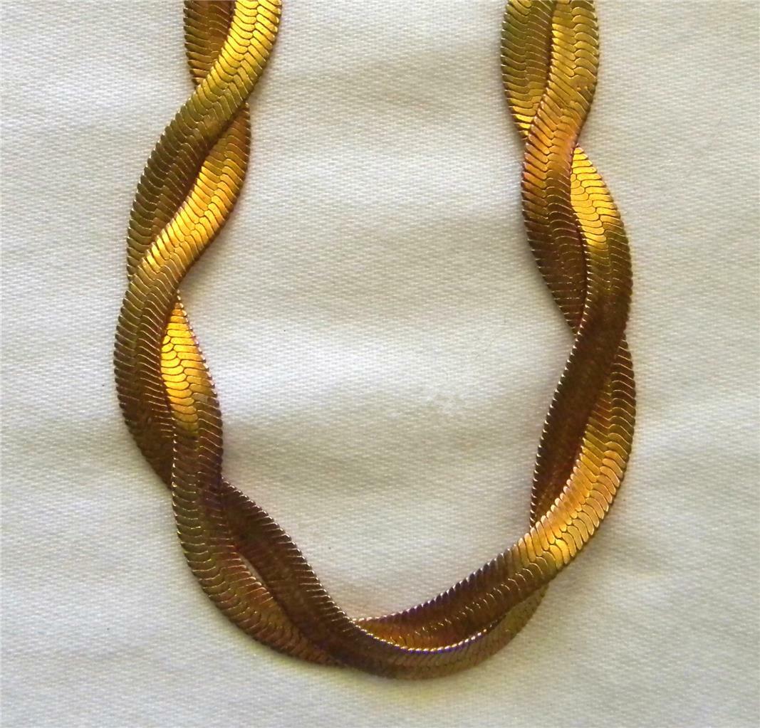 VINTAGE 1990’s 18″ DOUBLE WOVEN FLAT ROSE GOLD TONE HERRINGBONE CHAIN NECKLACE