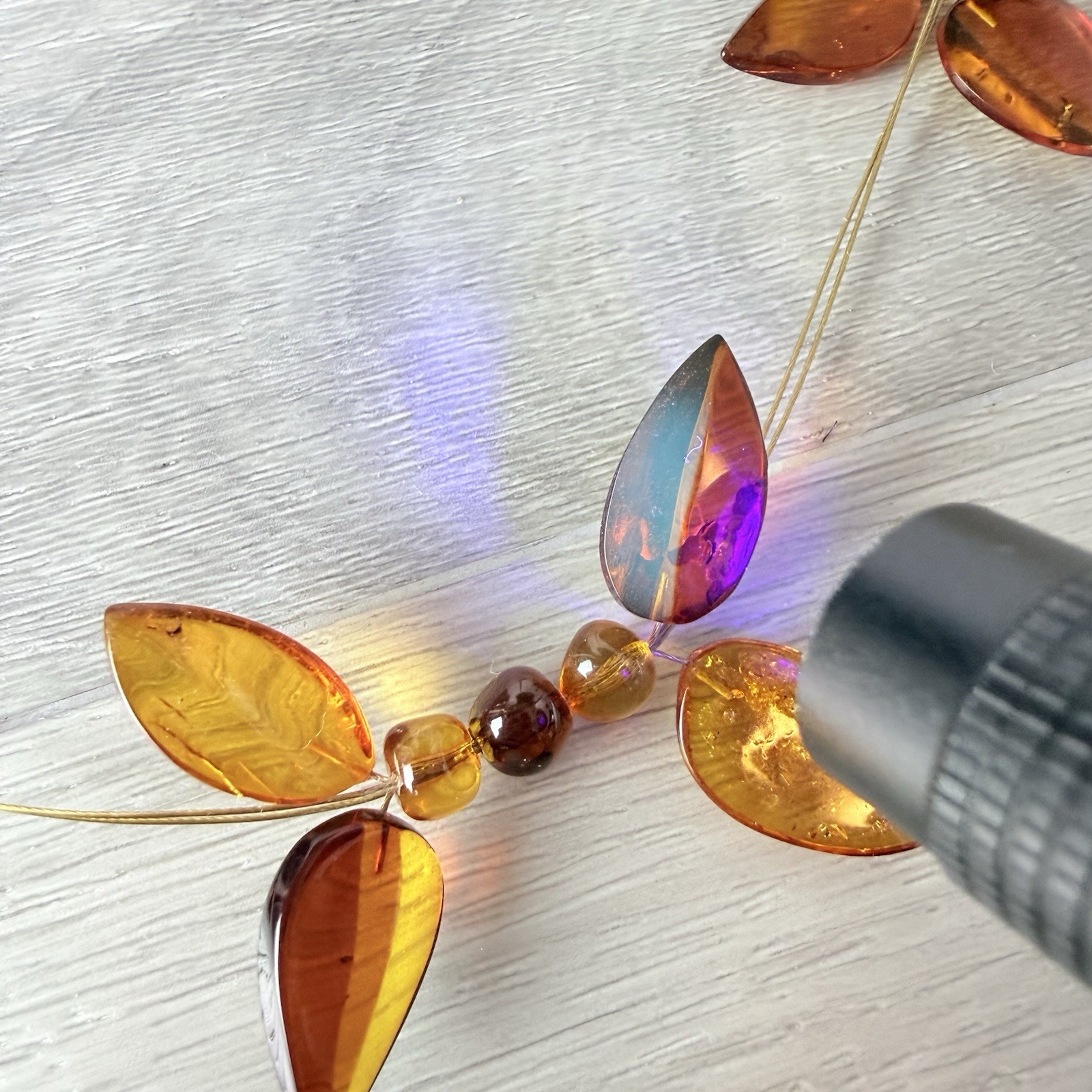 Genuine Baltic Amber Honey Polished Leaf Floral Boho Statement Wire Necklace