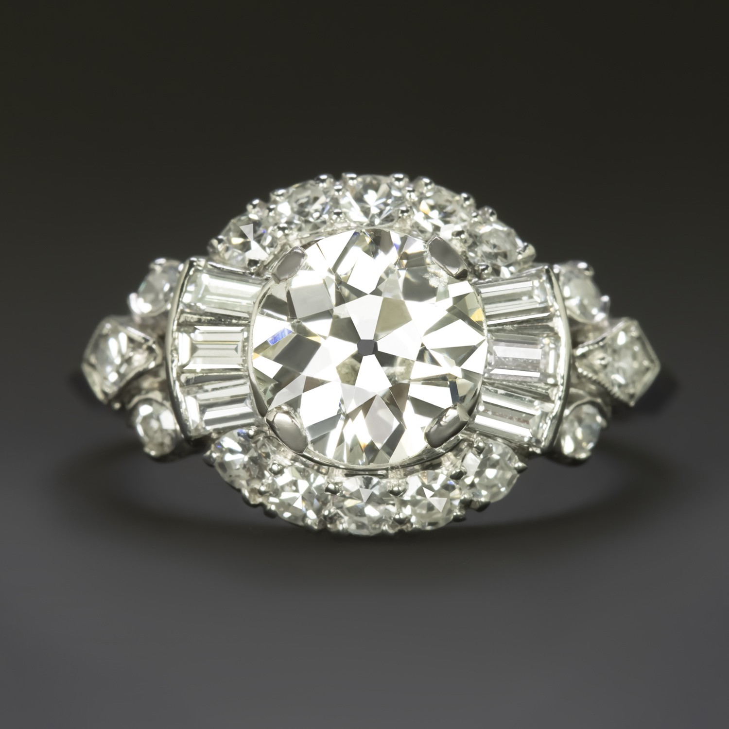 1.28ct OLD EUROPEAN CUT DIAMOND VINTAGE COCKTAIL RING PLATINUM RETRO HALO ESTATE