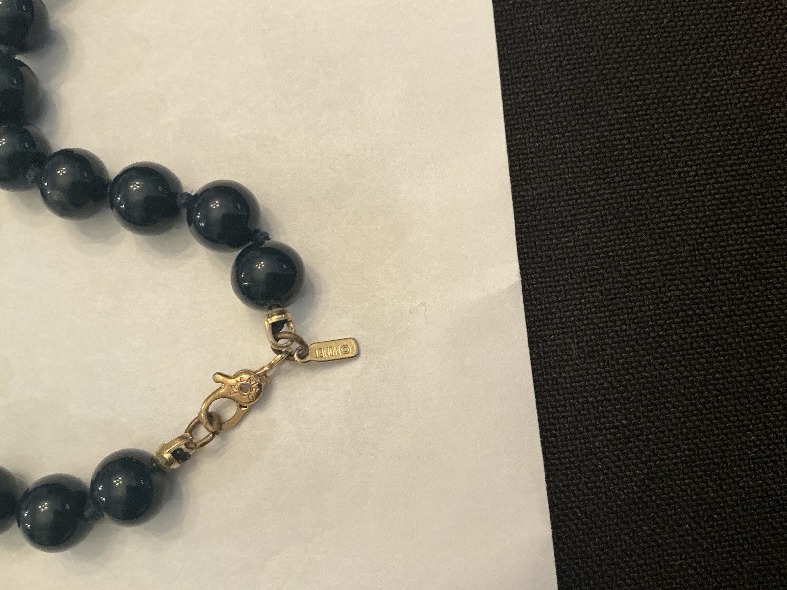 Vintage Monet Navy Dark Blue Knotted Glass Bead Bracelet Gold Tone Size 7.75