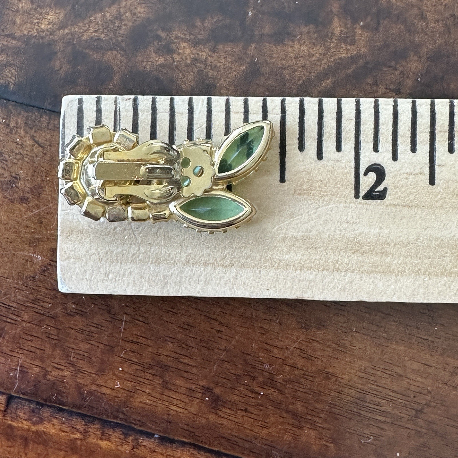 VTG MCM Artisan Brooch 3.5 Inch Earrings Set Green Crystal Gold Floral Leaf USA