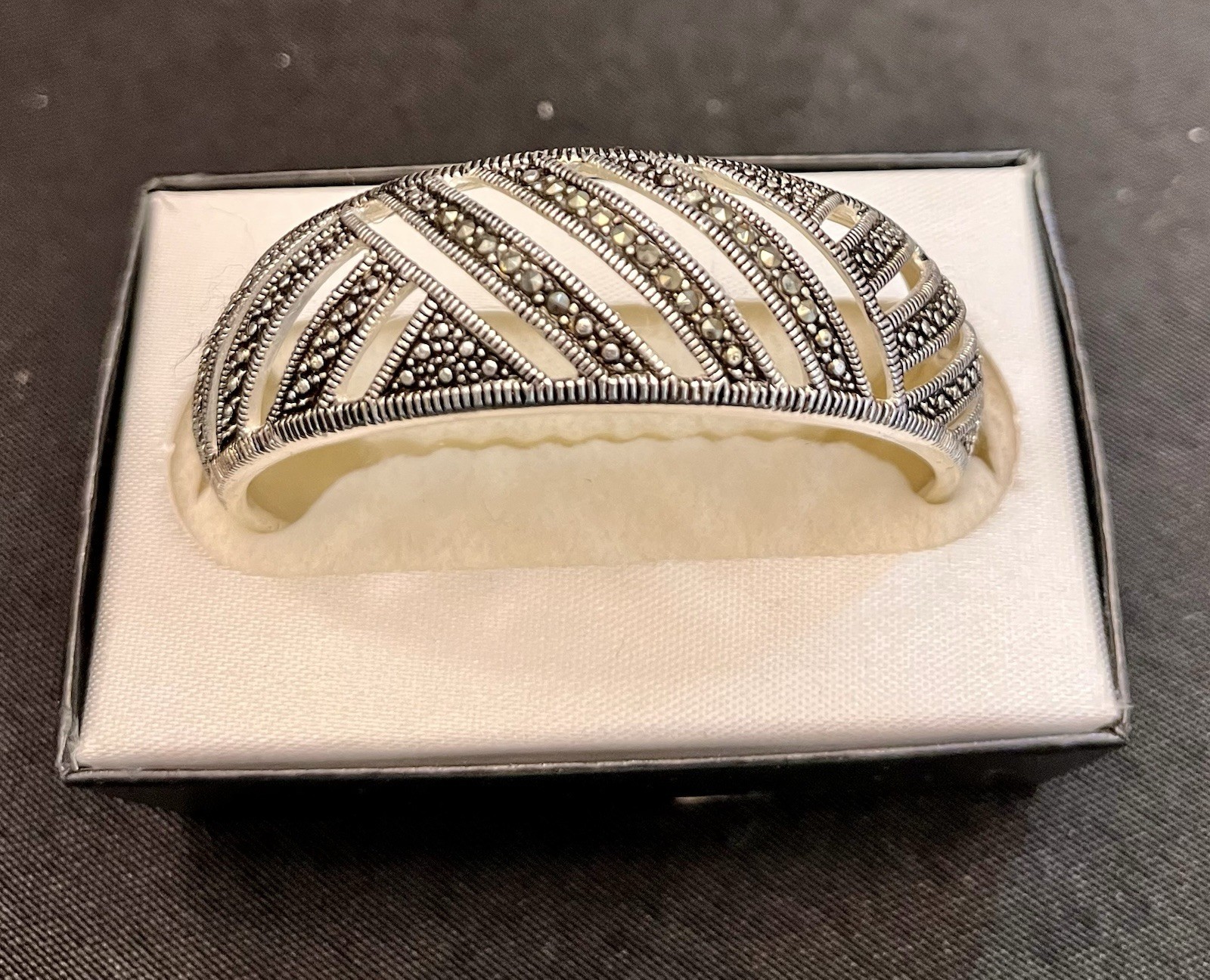 Marsala Marcasite Bracelet Silver Color Art Deco Geometric New In Box Cuff