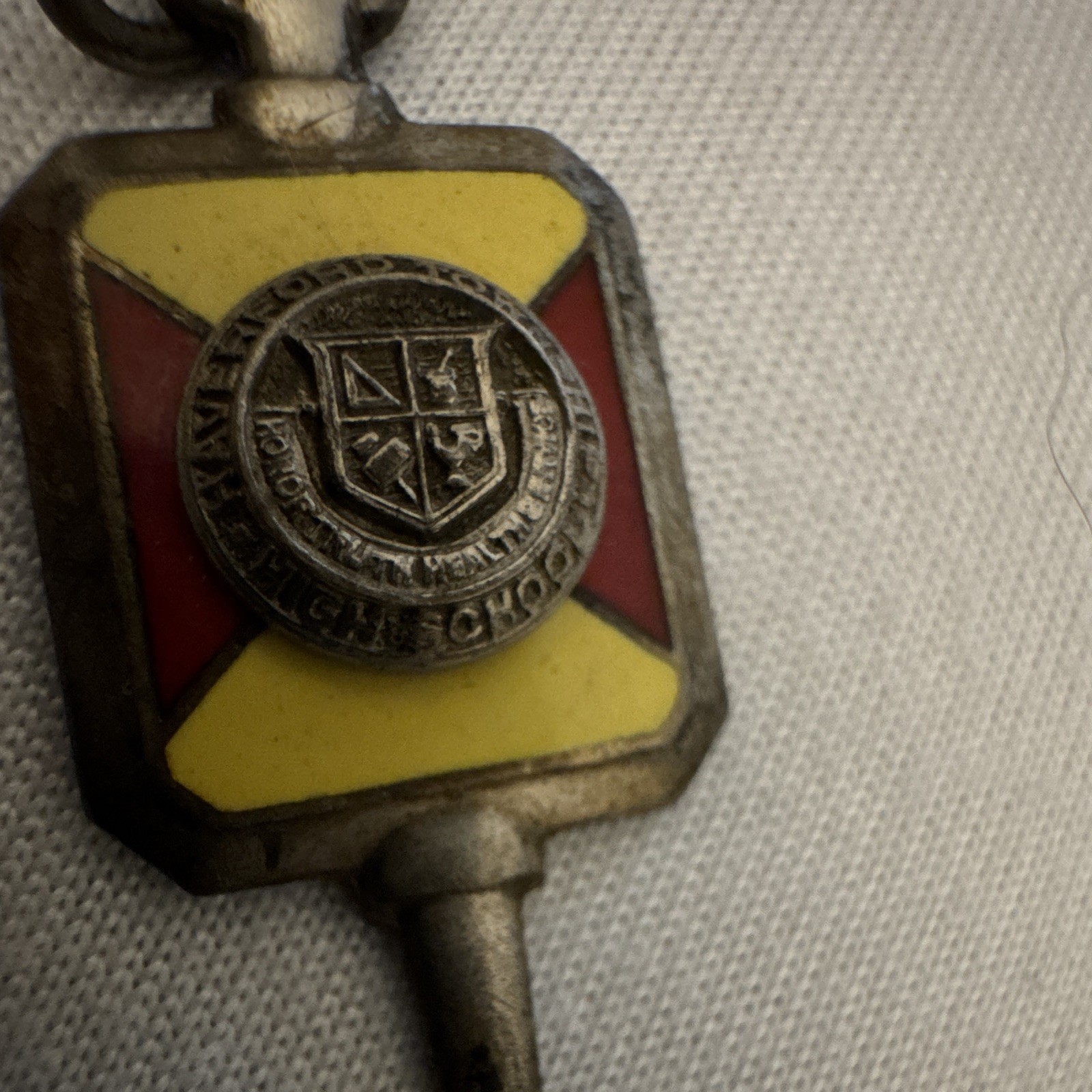 Sterling Silver 925 Enamel Engraved Signed Rectangle Fob Charm Yellow Red