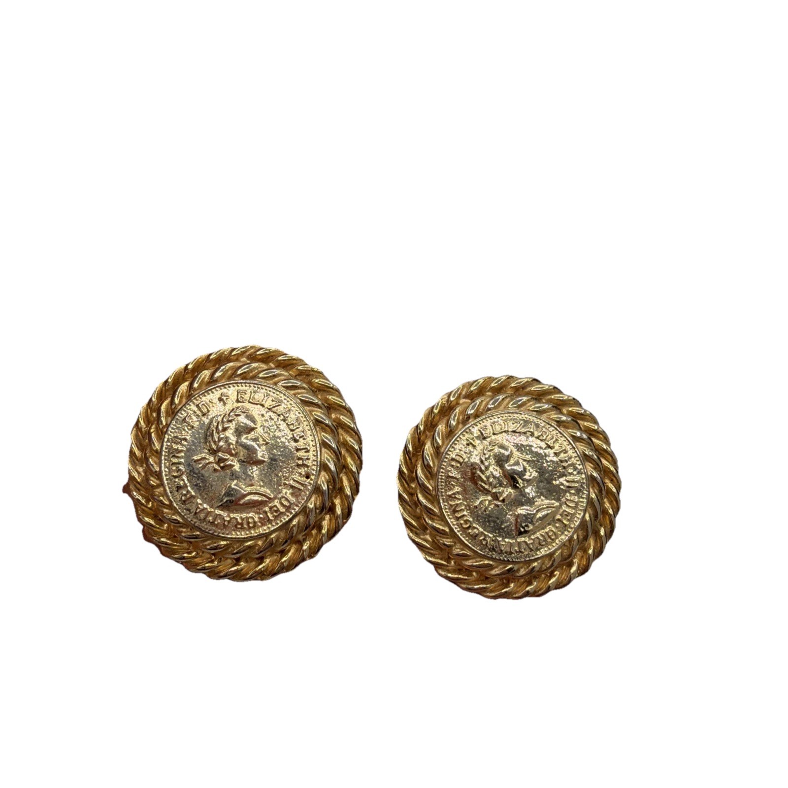 Vintage Gay Boyer Clip On Earrings – Gold‑Tone Coin Design, Signed