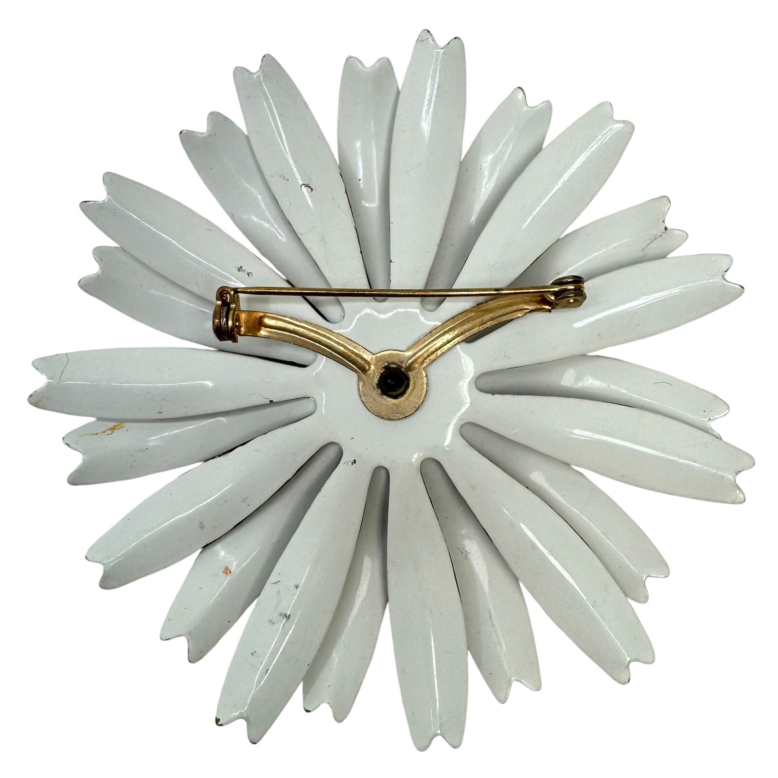 Vtg Metal Enamel Daisy Flower Brooch Pins White Brown and Triple Red White