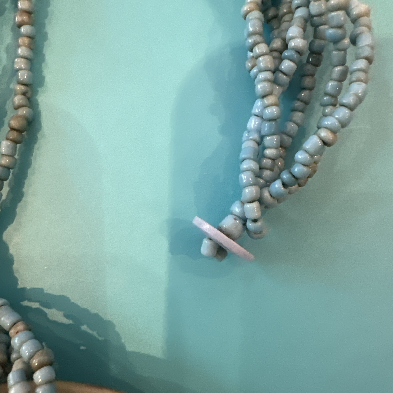 Vintage Abalone MOP Shell Turquoise Seed Bead Multi Strand Boho Necklace