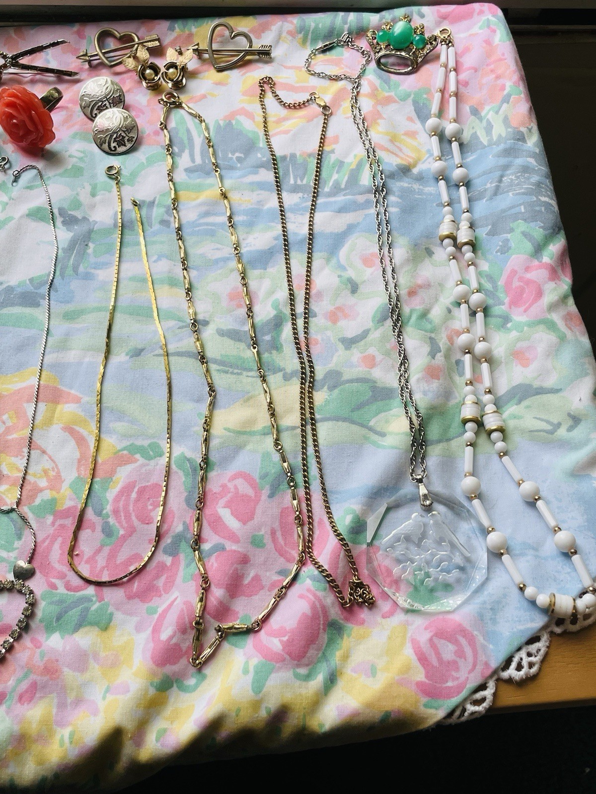 Vintage Jewelry Lot Gold And Silver Toned Necklaces, Earrings, Brooch, Bracelets