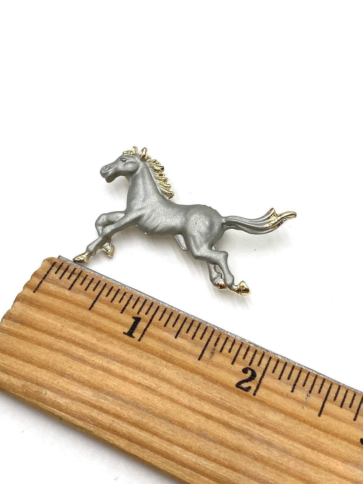 Vintage Brooch Pin Grey Running Horse Pin Gold Tone