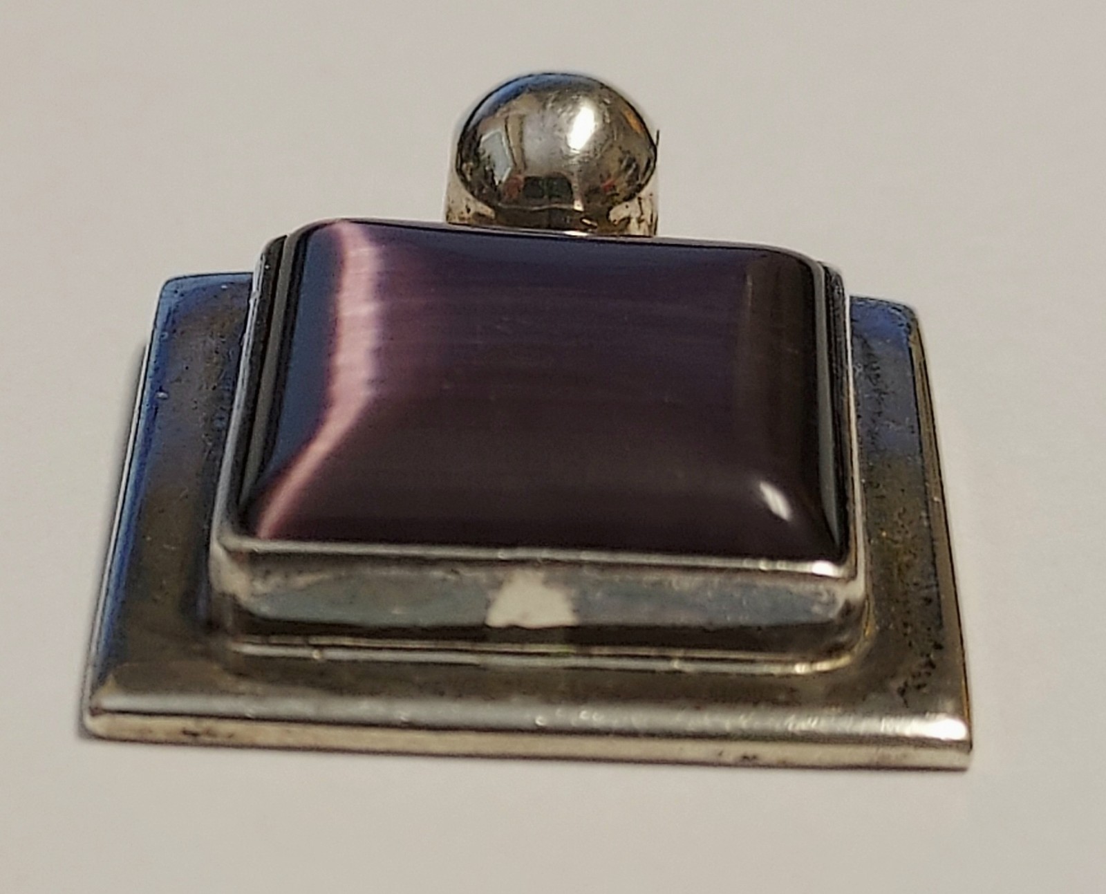 Vintage ATI Mexico Sterling Silver Pendant 925 Purple Stone Cabochon Cats Eye