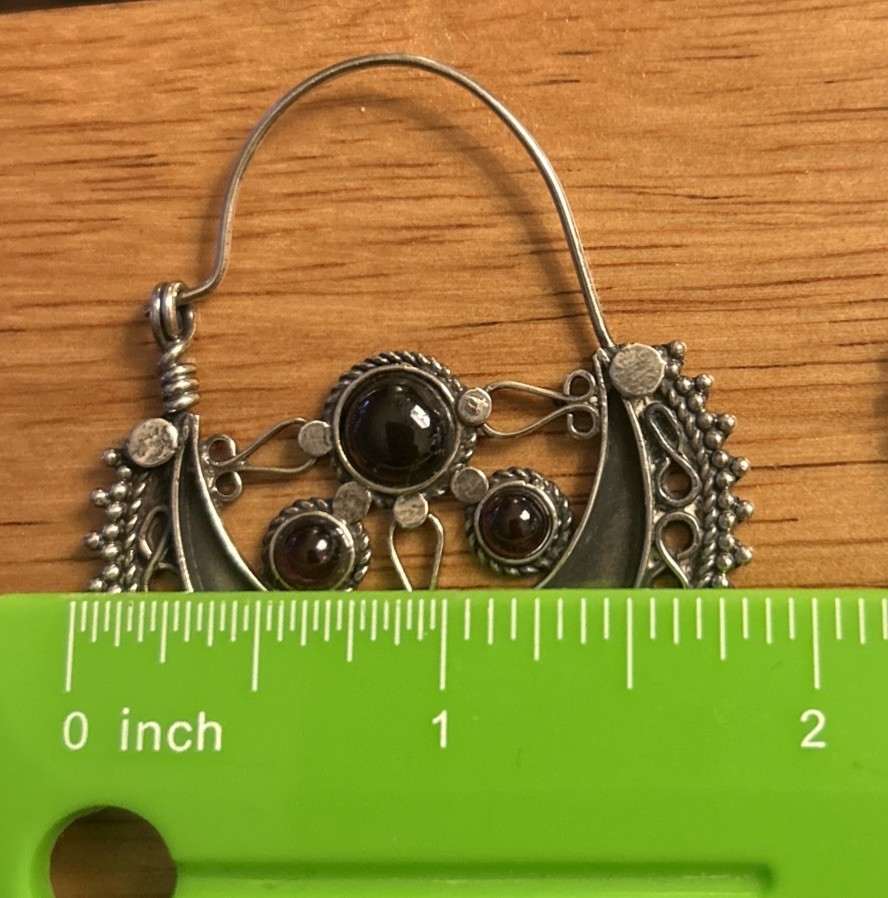 Vintage Morocco silver black onyx ornate tribal Dangle earrings 900