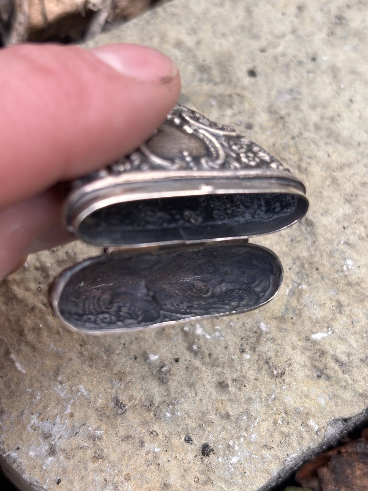 Sterling Silver Heart Repousse Victorian style Large box vintage Pendant 1900s