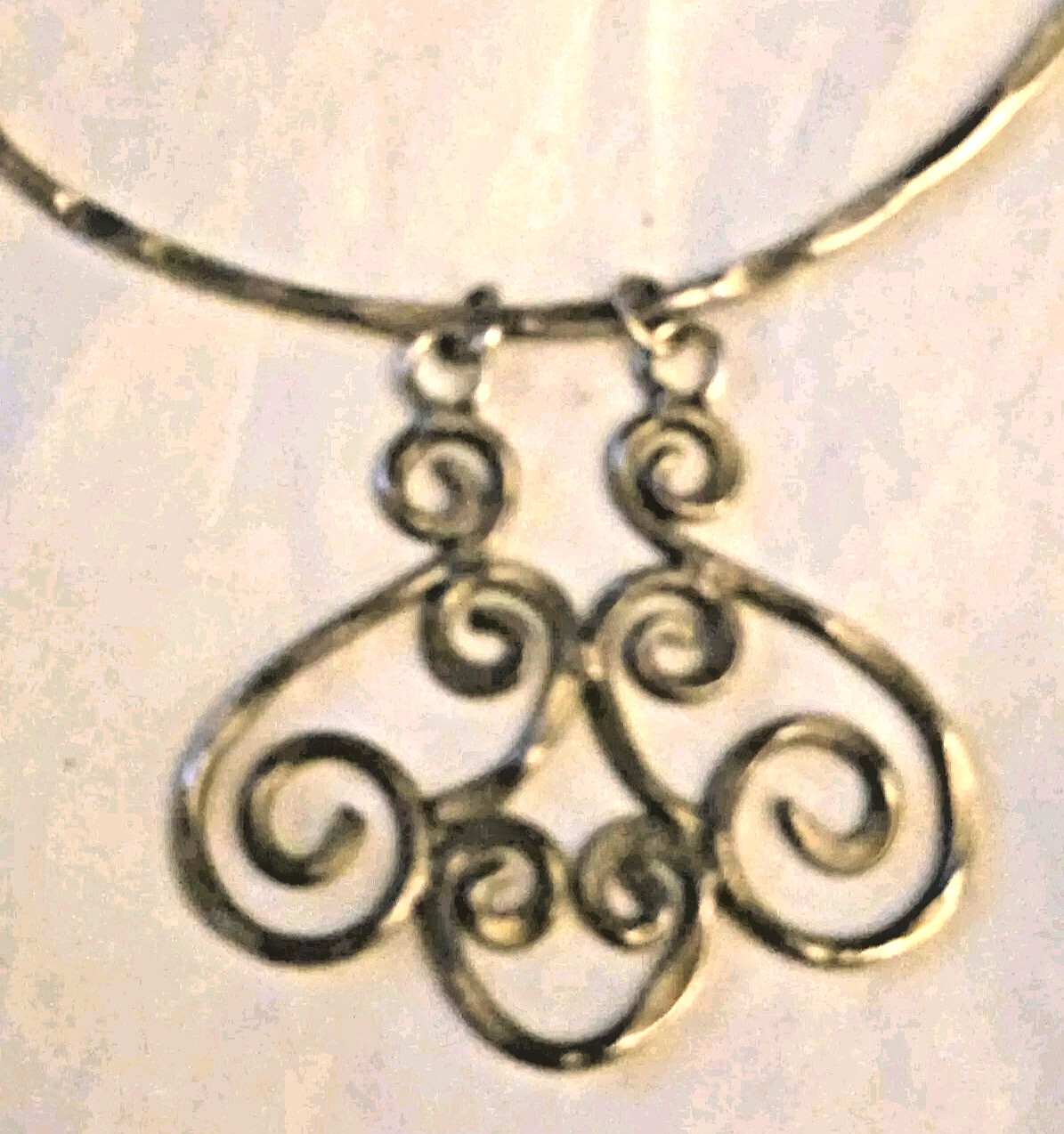 Grecian Etruscan Silverplated Circle Scrolls 1970s Handmade Collar Bib Necklace