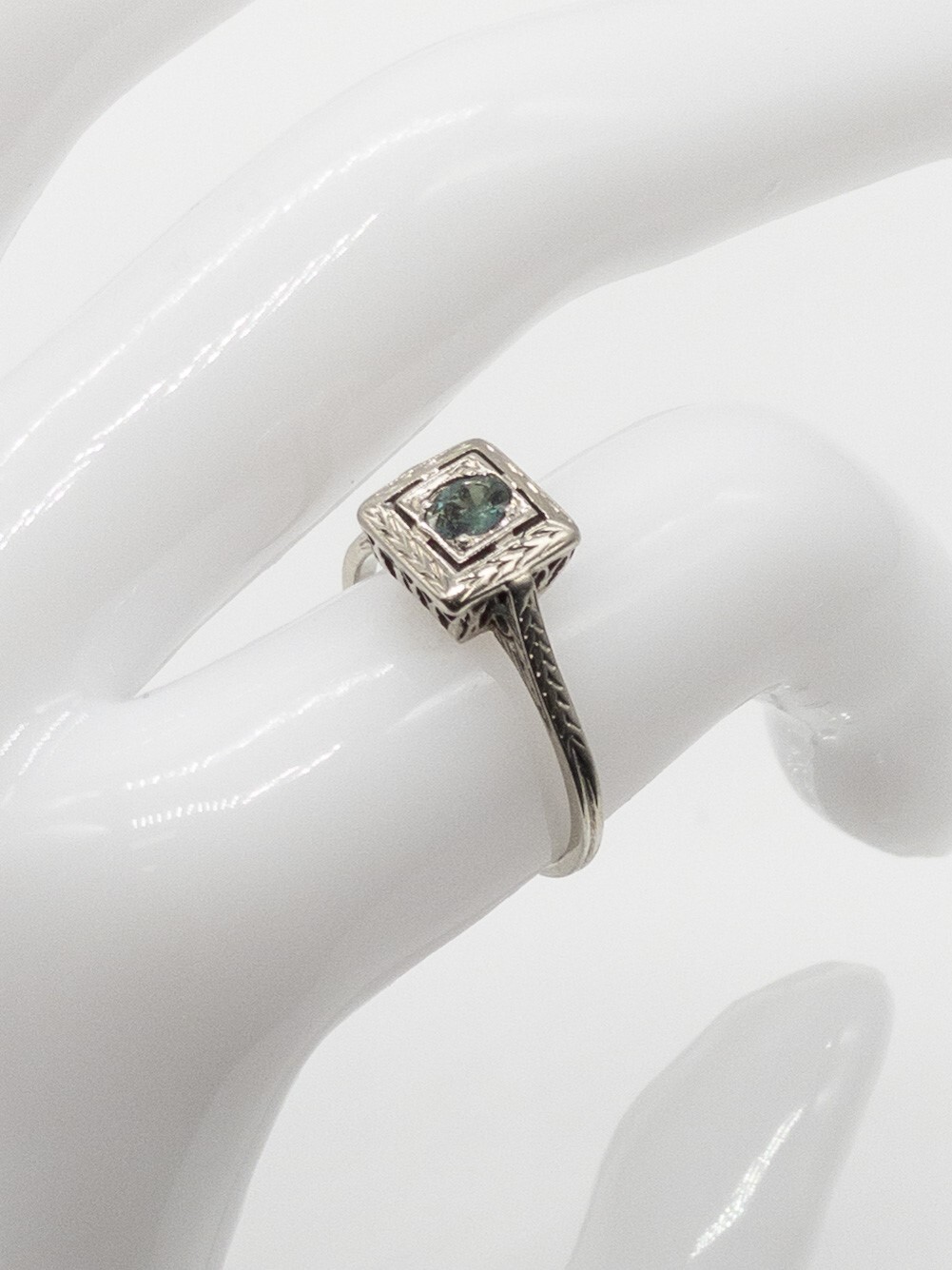 Antique 1920s $2000 .25ct Purple Green Alexandrite 14k White Gold Filigree Ring
