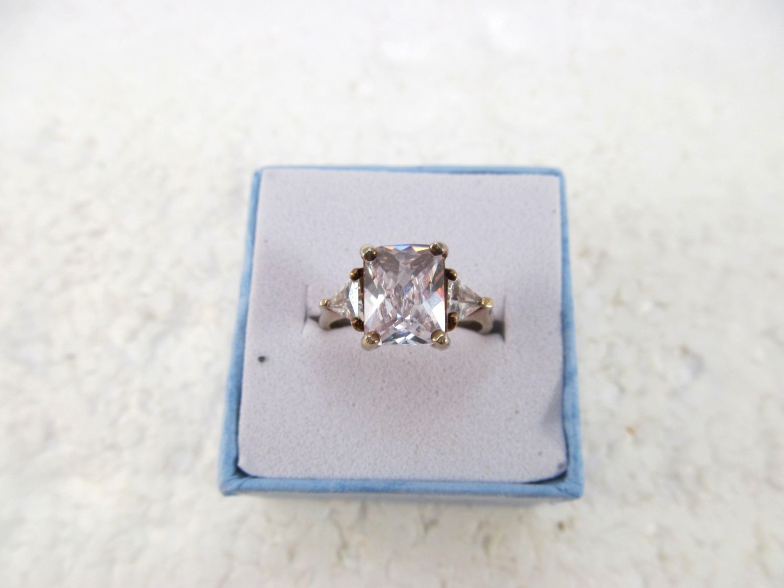 925 Sterling Silver Gold Vermeil Princess Trillion CZ Statement Ring Size 6 Vtg