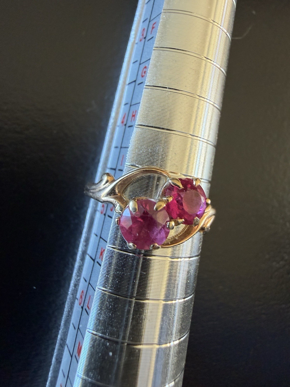 Vintage 18k Gold Two Rubies Ring Stamped C With Arrow Through It Size 4 3/4