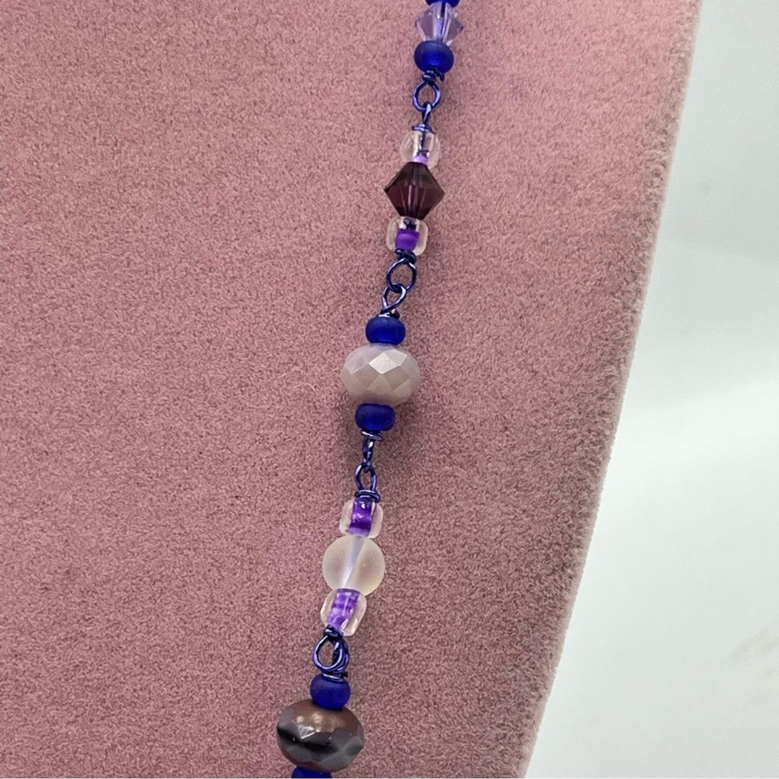 Handmade agate beaded large statement Elegant Purple and Blue Beaded Necklace