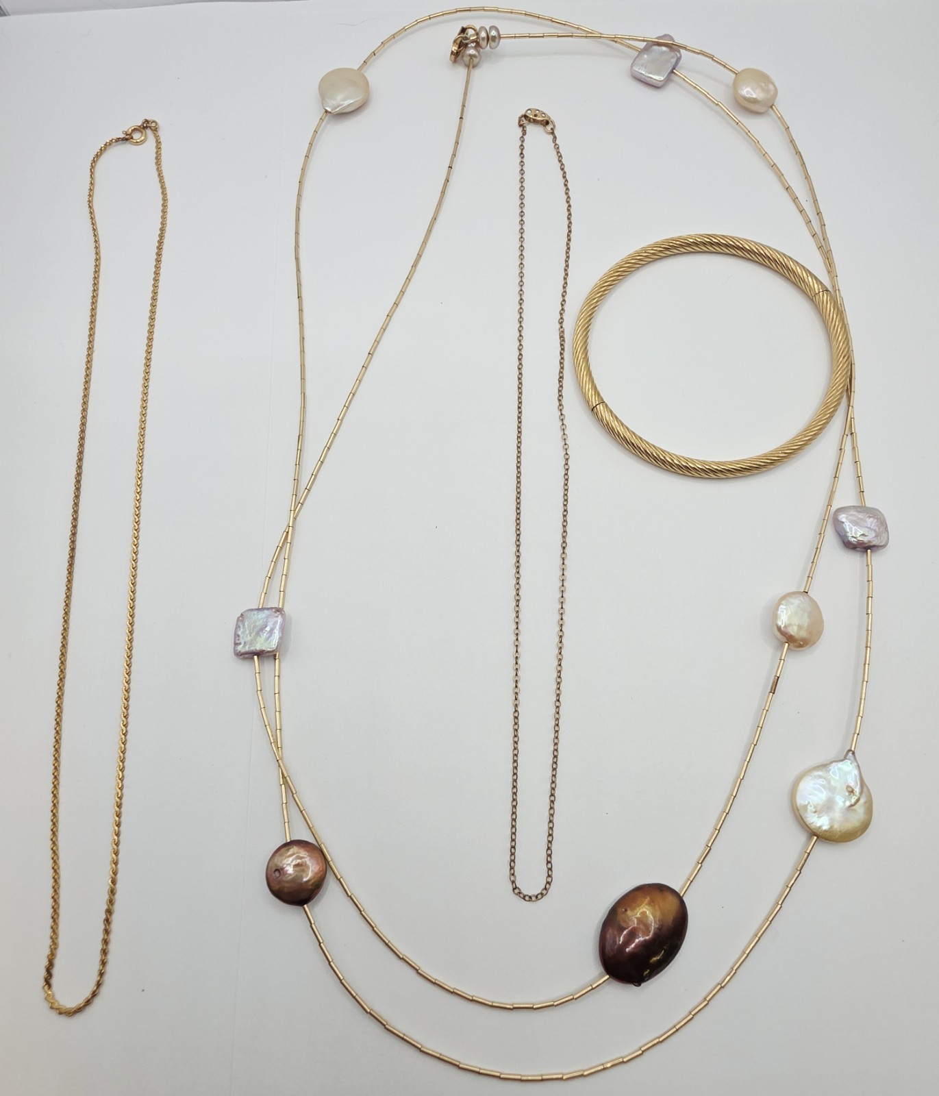 Vintage Gold Filled Jewelry 14K GF Marathon Bracelet Pearl Necklace 20g *read
