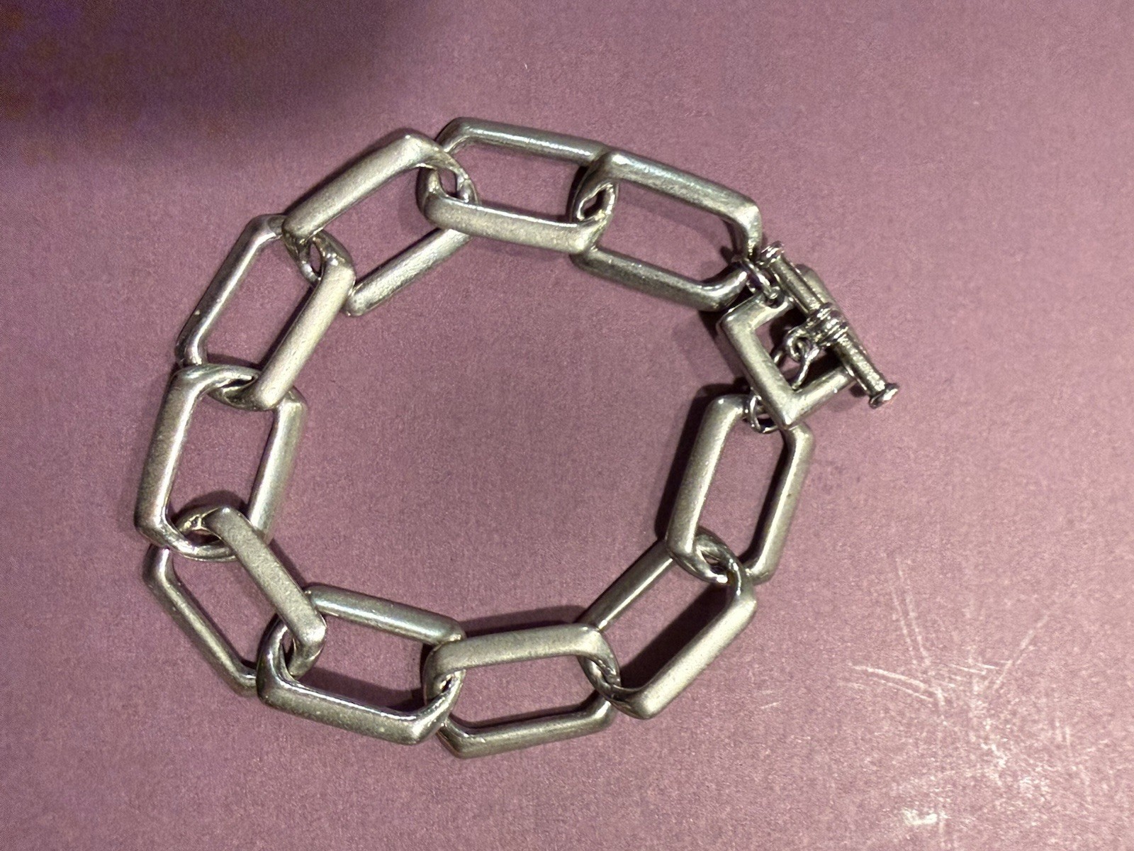 Unique Vintage Silver Large Link Bracelet / Toggle Closure / 7.5″ end to end