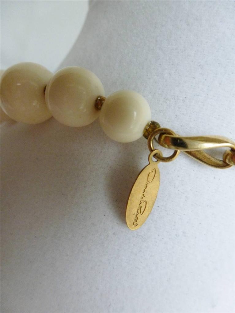 Vintage OSCAR DE LA RENTA Necklace Earrings Set Ivory Color Gold Designer Signed