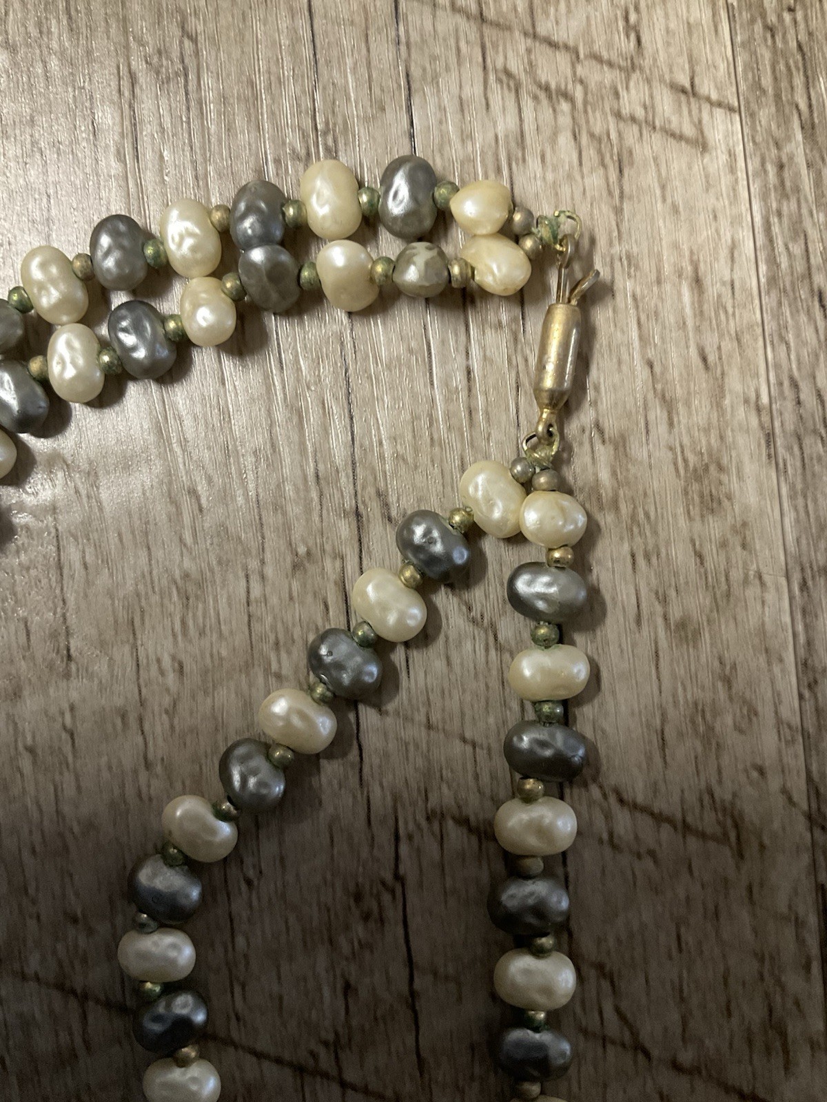 Faux Gray /White Freshwater Pearl Bead Necklace Double Strand Vtg