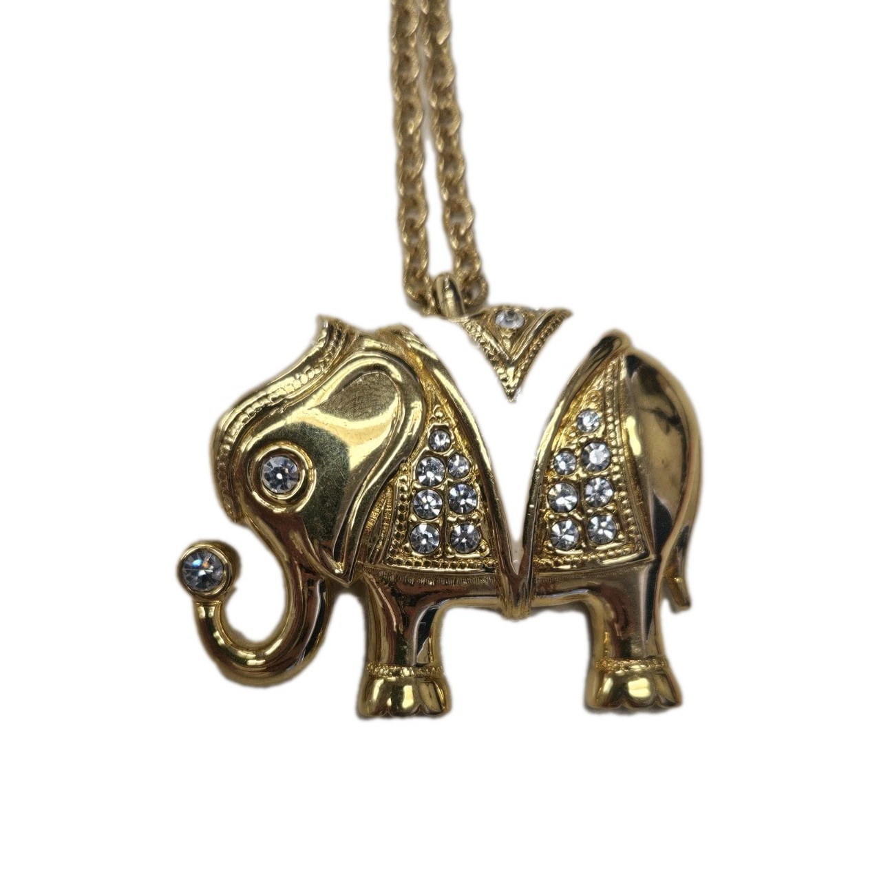 Vintage Kenneth J Lane for Avon Enamel & Rhinestones Elephant Necklace Signed