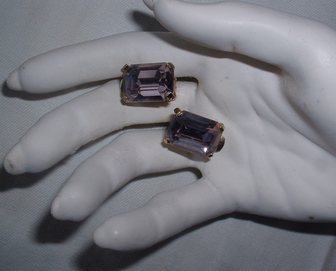 Large Chunky Purple Rectangular Rhinestone Clip-on Earrings Glam Signed Zentall